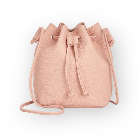 Macy's Handbags - new Macy’s 𖦹 Pebbled Drawstring Bucket Mini Bag 𖦹 Blush Pink Vegan Leather 𖦹